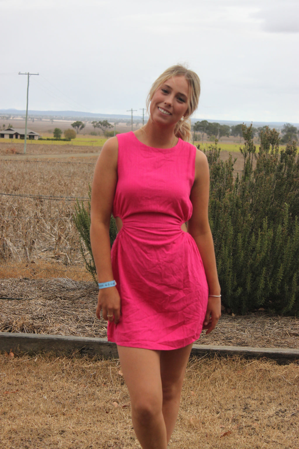 Hot Pink dress with side cut outs